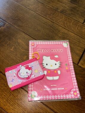 Hello Kitty Pink Kids Coin Purse and sticky Memo Book Set - Hot Pink